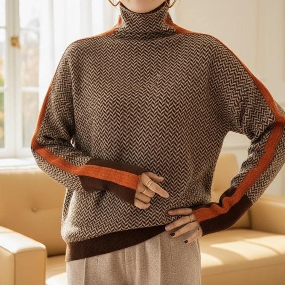 Eleanor | Luxe Houndstooth High-Collar Sweater