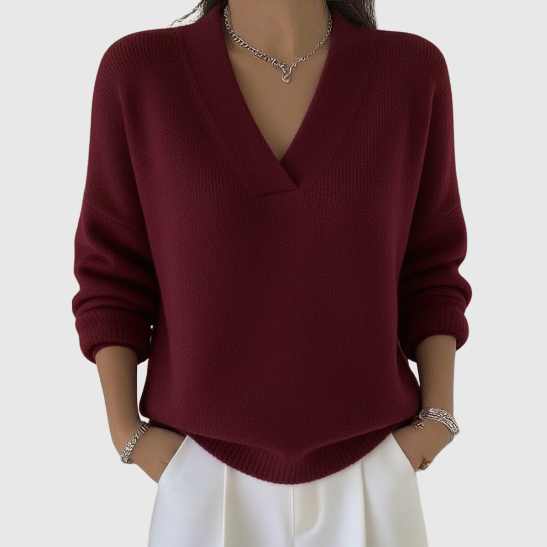 Faye | Luźny sweter z dekoltem w serek w miękkim materiale