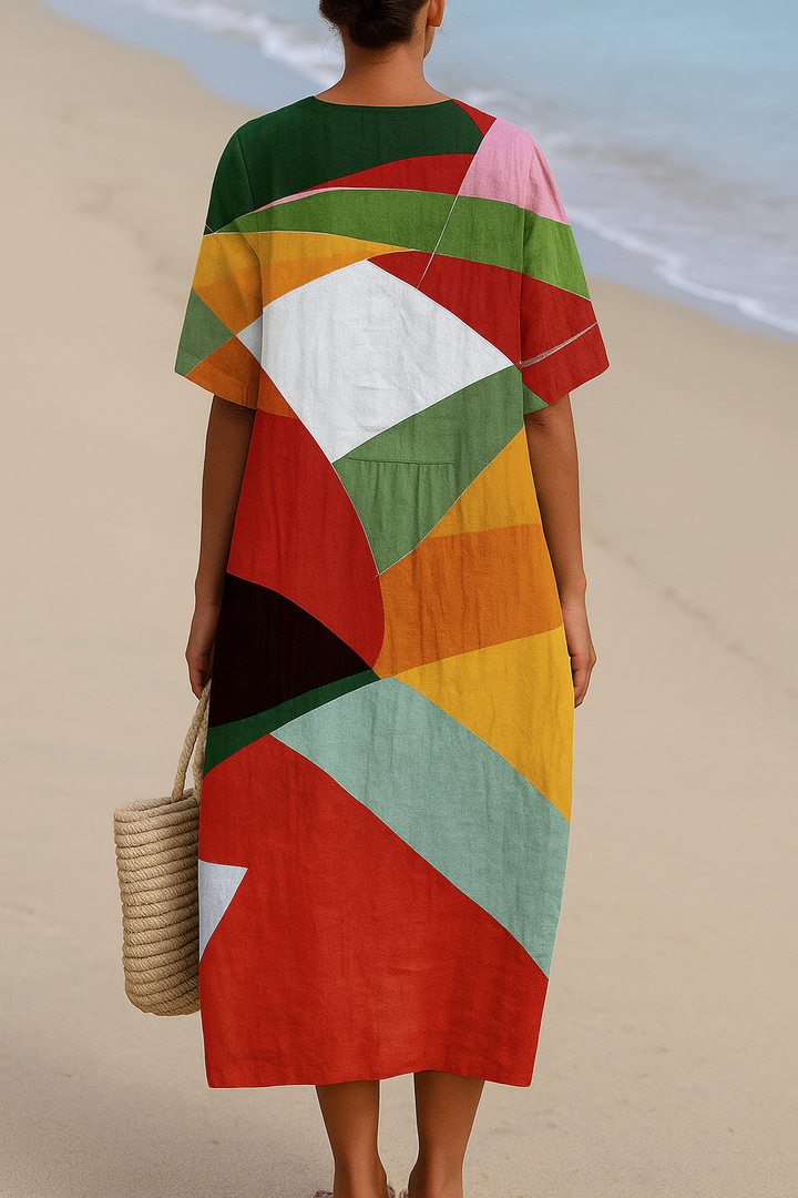 Izabela - Kolorowa Sukienka w Patchwork