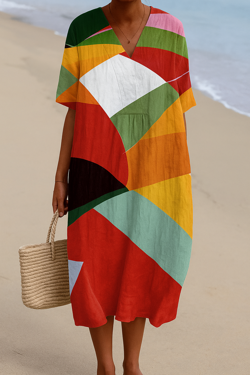 Izabela - Kolorowa Sukienka w Patchwork