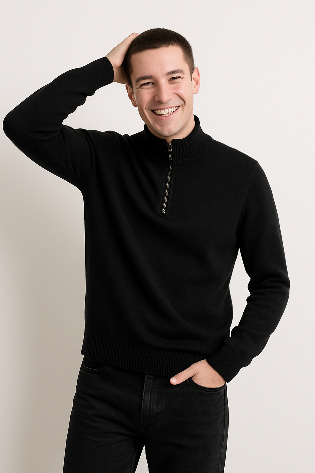Sweter z dzianiny - Pół zamek