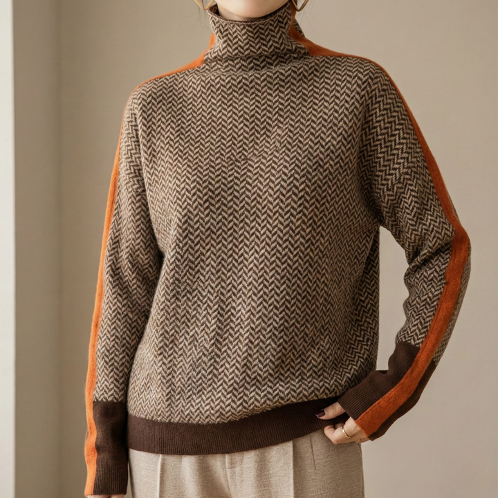 Eleanor | Luxe Houndstooth High-Collar Sweater
