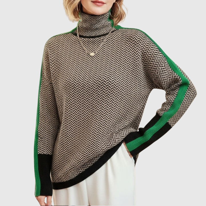 Eleanor | Luxe Houndstooth High-Collar Sweater