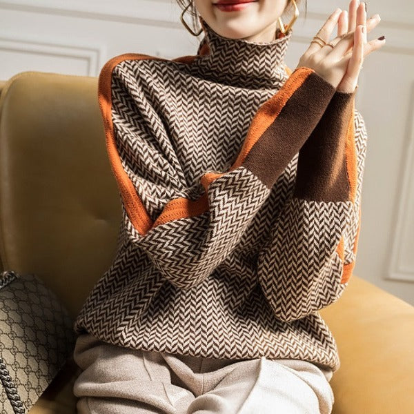 Eleanor | Luxe Houndstooth High-Collar Sweater