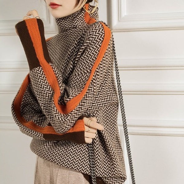 Eleanor | Luxe Houndstooth High-Collar Sweater