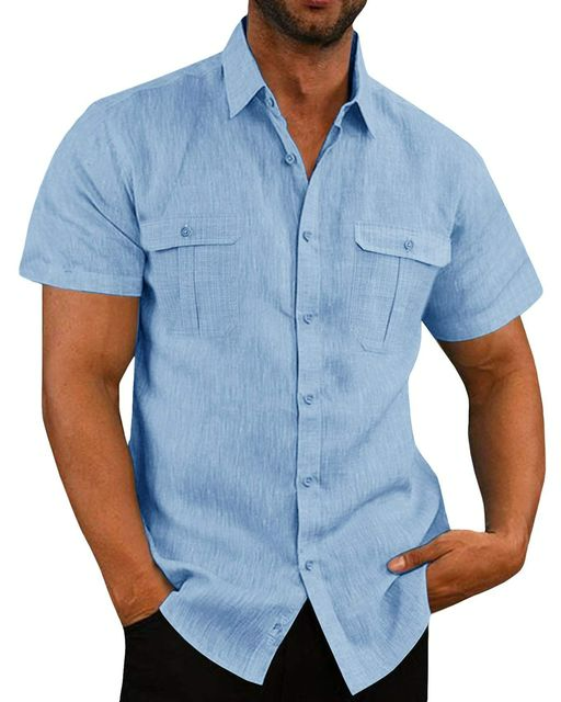 Koszula - Krótki Rękaw Dwie Kieszenie