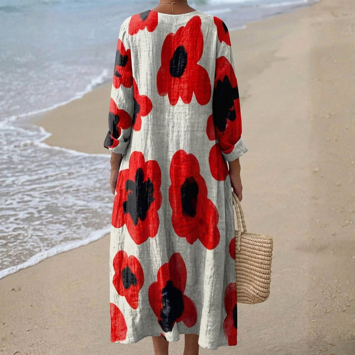 Justyna - Czerwona Sukienka Maxi w Kwiaty