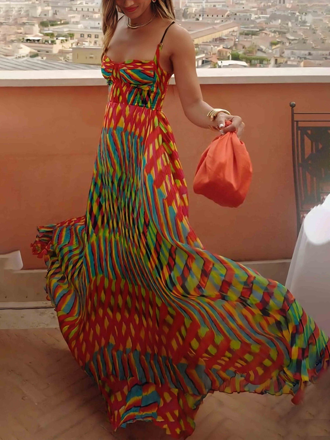 Patrycja - Sukienka Maxi w Abstrakcyjny Wzór