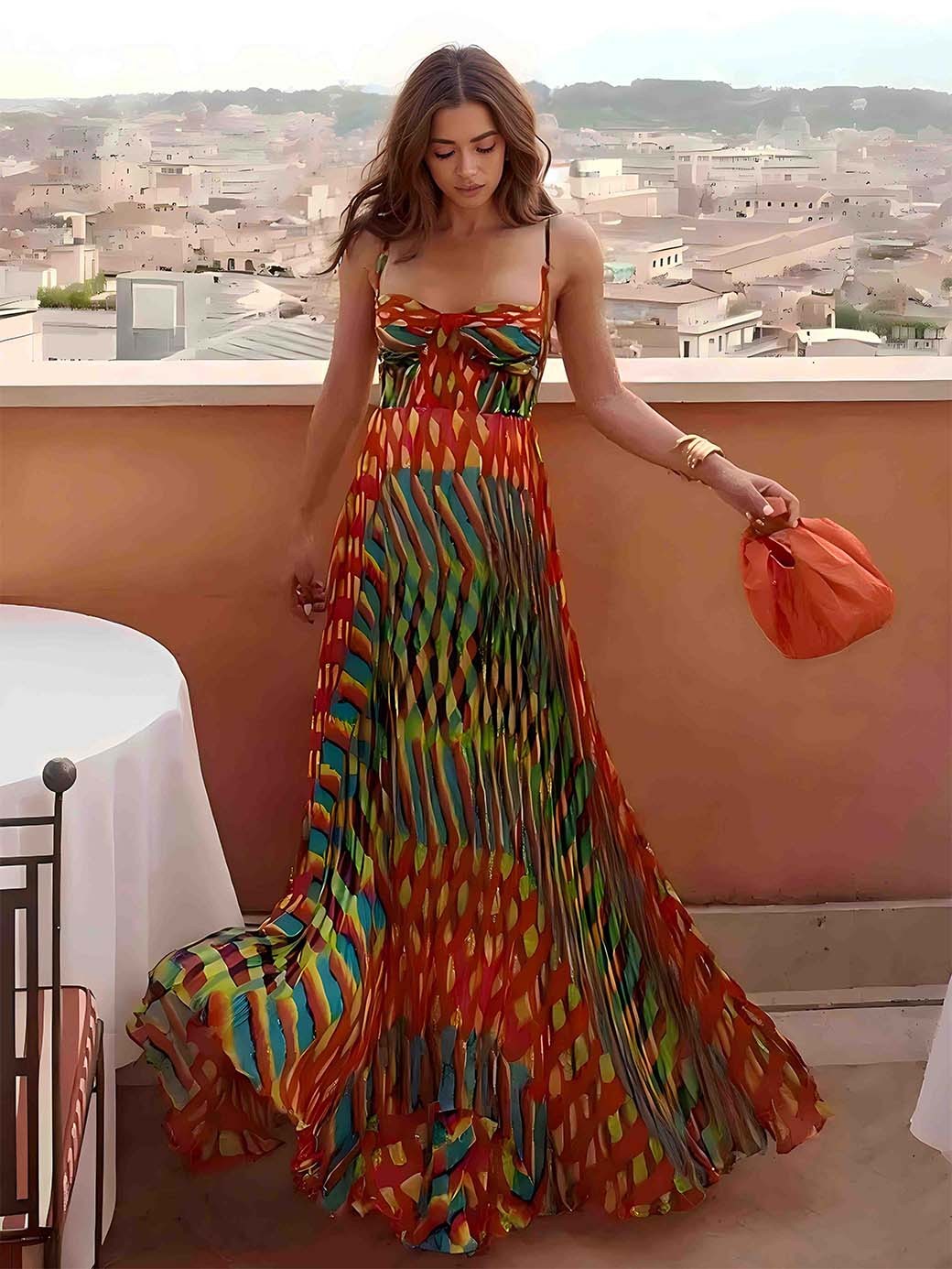Patrycja - Sukienka Maxi w Abstrakcyjny Wzór